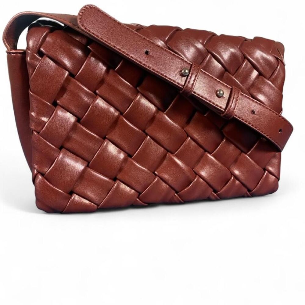 NA-KD Women's Burgundy Woven Leather Crossbody Bag